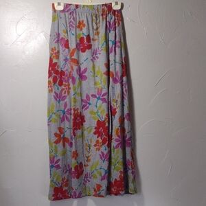Vintage Carole Little Gray Colorful Floral Cotton Knit Maxi Skirt Women's Medium